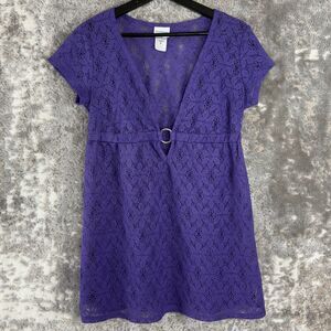 Jaclyn Smith Sz S Sheer Purple Floral Lace Blouse Layering Top Cover Up